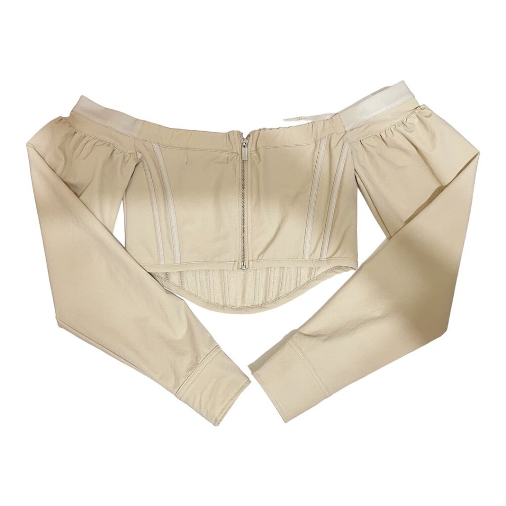 Maniere De Voir Size 10 Long Sleeve Beige Technical Corset Top NEW WITH TAGS - Picture 3 of 6